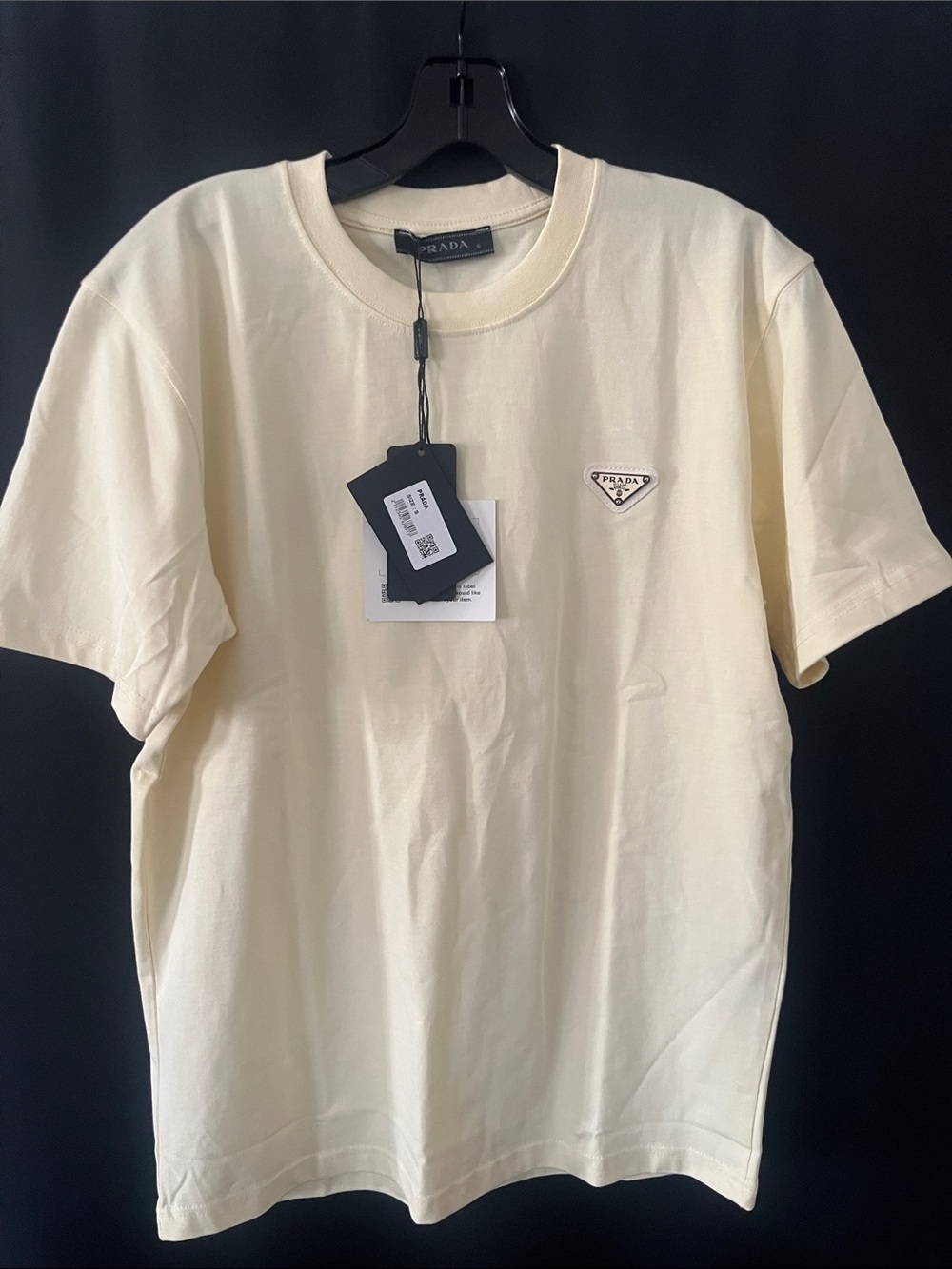 Prada Men’s Cream Short Sleeve Logo Patch Tee